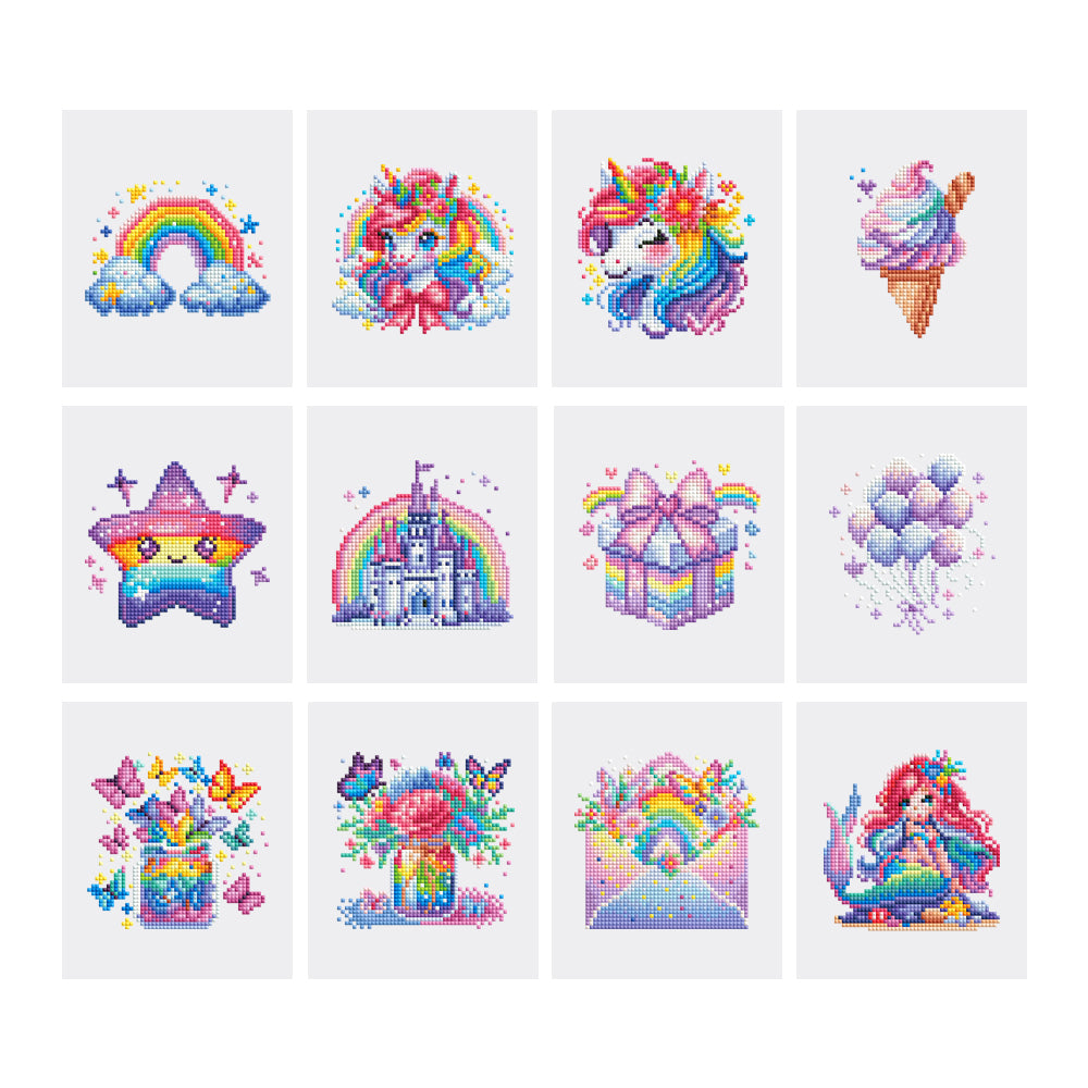 Mini Diamond Painting Kit - Full Drill Colorful Unicorn 12pcs