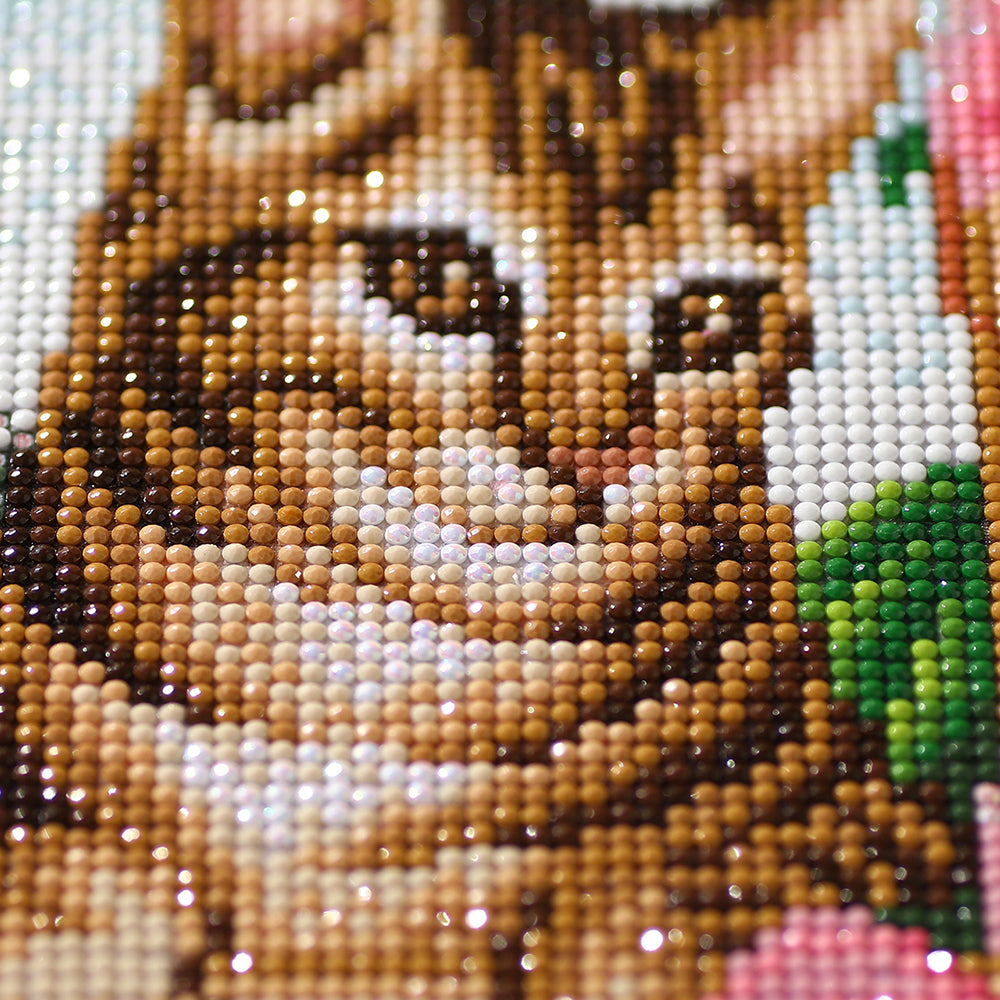 Cat in Flower Garden Diamond Painting Kit – Full Drill Floral Nature Art JM3020