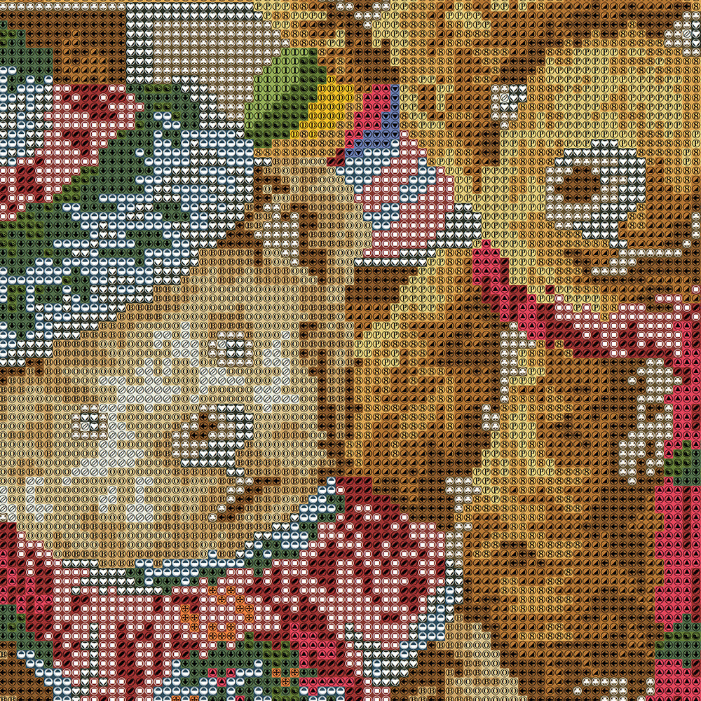 Teddy Bear Friends Diamond Painting Kit – Two Vintage Teddies in Cozy Sweaters with Colorful Toys & Warm Golden Background JX159