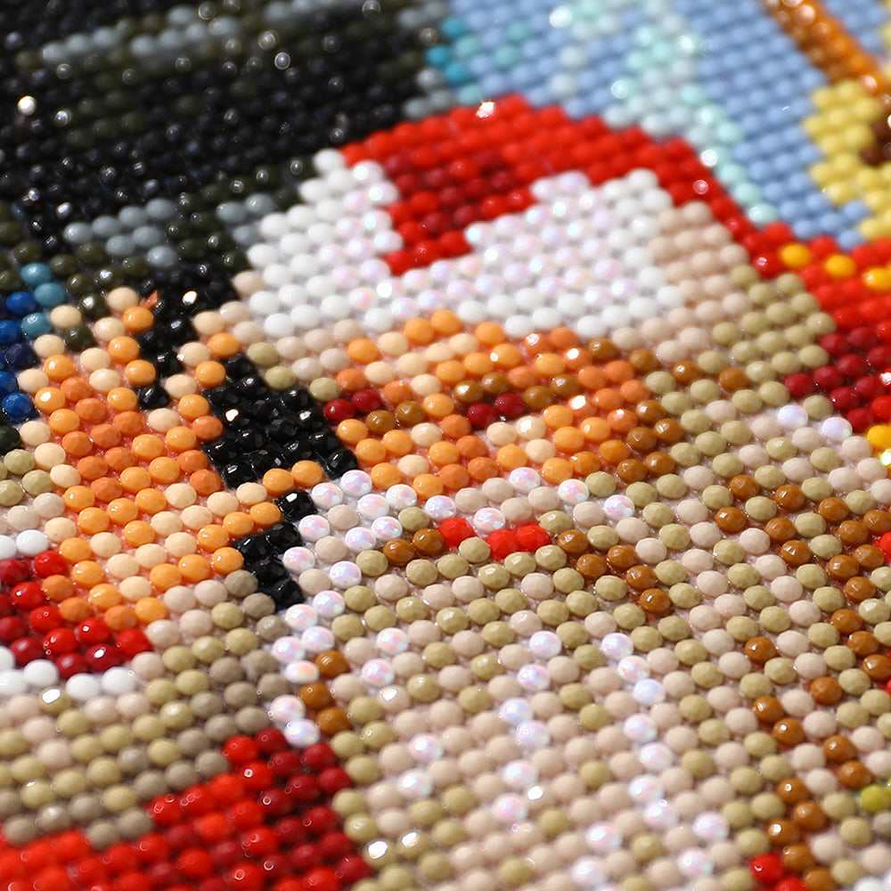 Ded Moroz & Snegurochka Diamond Painting Kit – Russian Christmas Night with Lantern, Gift Sack & Glowing Log Cabin JX75